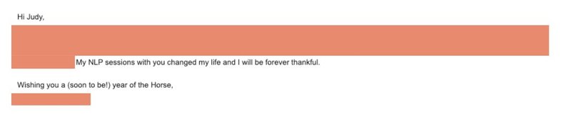 Client message: NLP sessions changed my life forever
